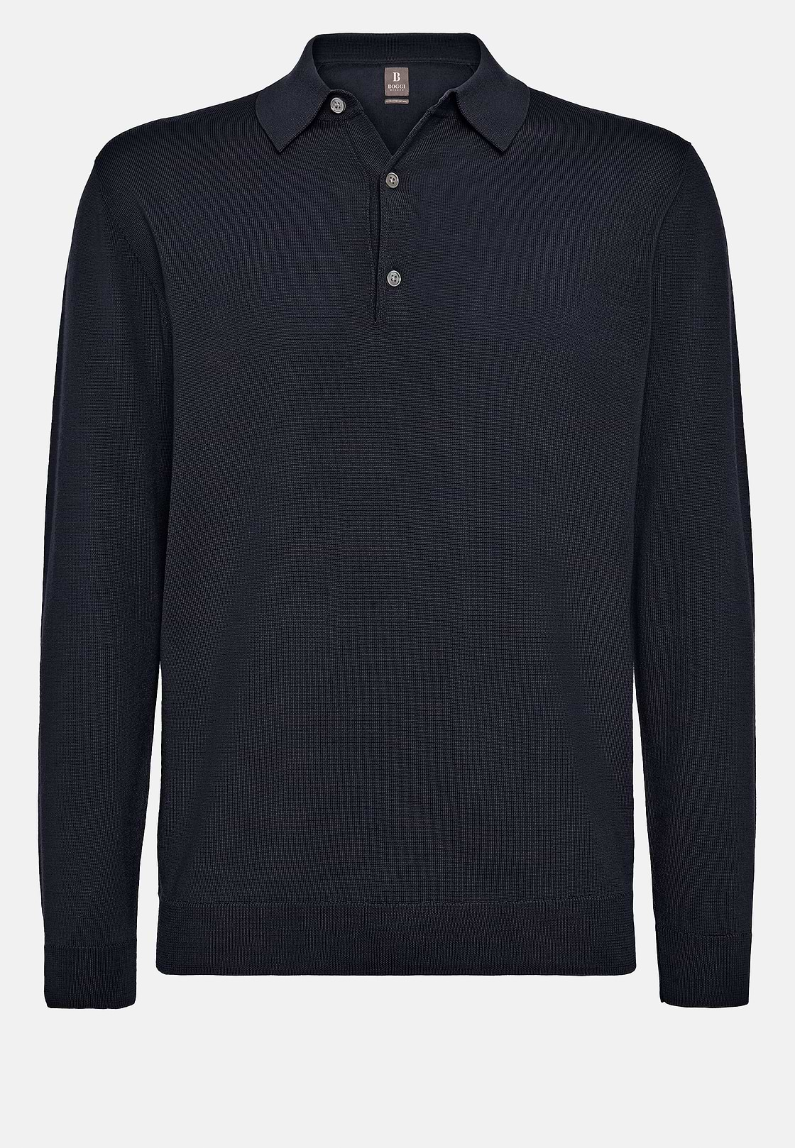 Donkerblauw gebreid poloshirt van merinowol, Navy blue, hi-res