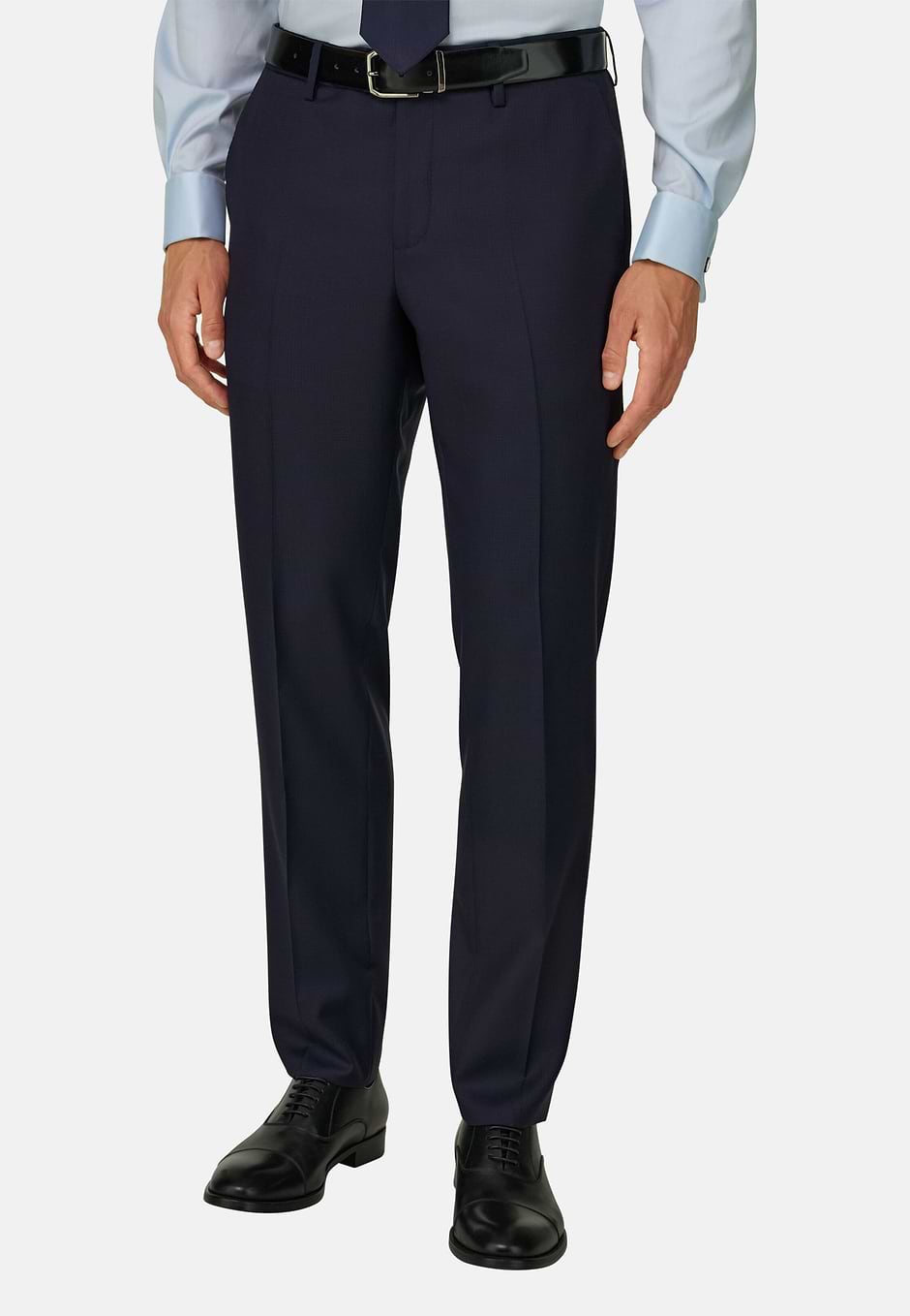 Trousers in Wool Micro Textured Fabric, Navy blue, hi-res