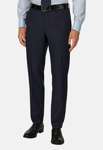 Broek van wollen stof met birdseye-patroon, Navy blue, hi-res
