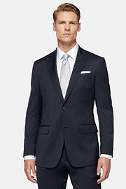 Blue Pinstripe Stretch Wool Suit, Navy blue, hi-res