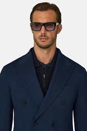 Blazer Double-Breasted Structured Stretch Nylon B Tech, Navy blue, thumb, 3