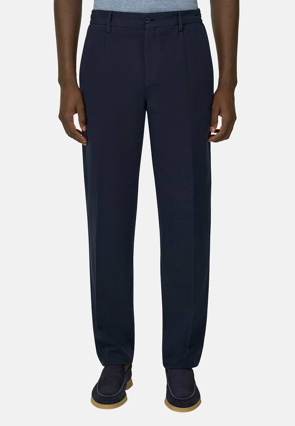 Cotton Linen Trousers, Navy blue, hi-res