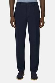 Pantaloni In Cotone Lino, Navy, thumb, 1