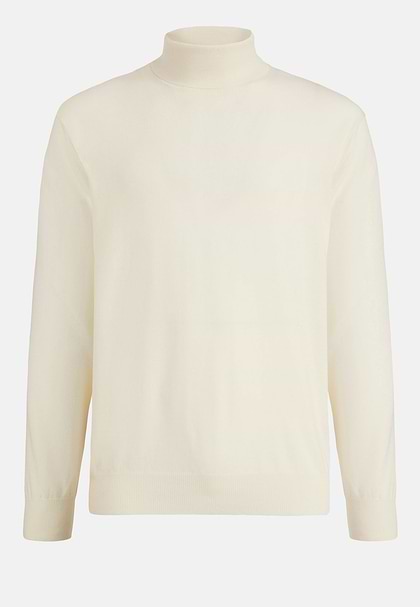 White Merino Wool Turtleneck Jumper, Sand, hi-res