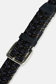 Stretch Leather/Fabric Woven Belt, Navy blue, hi-res