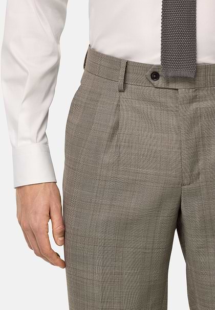 Prince of Wales Check Pure Wool Suit, Taupe, hi-res