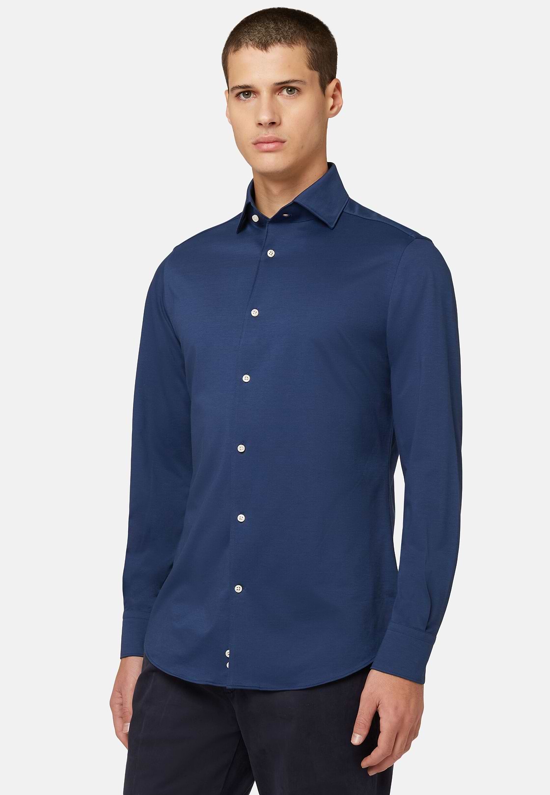 Camisa Estilo Polo De Punto Jersey Japonés Corte Regular, Azul  Marino, hi-res