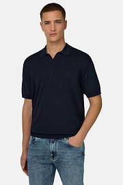 Polo Di Maglia In Cotone Seta, Navy, thumb, 1