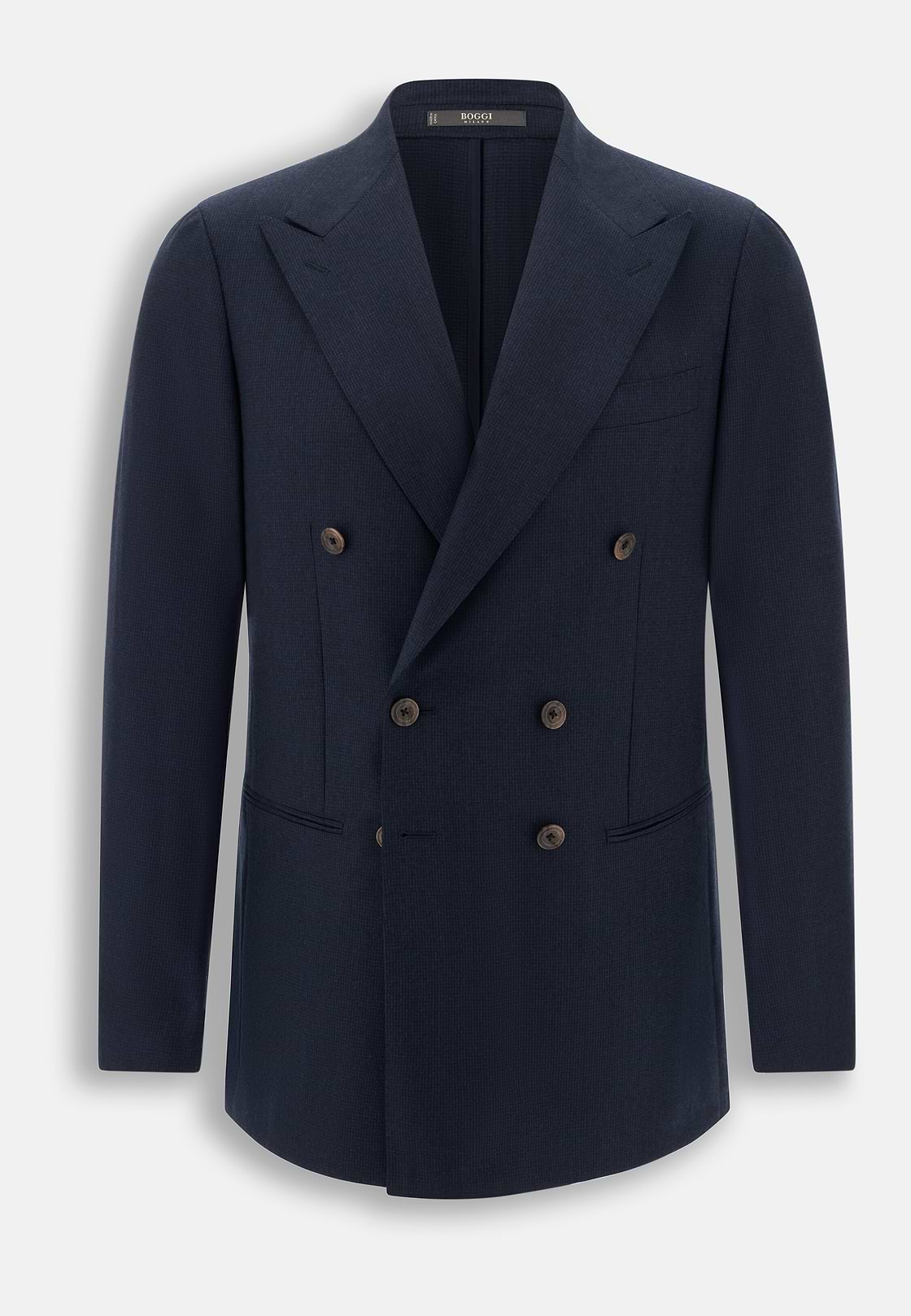Suit Double-Breasted Patterned Wool Flannel, Navy blue, hi-res, 7
