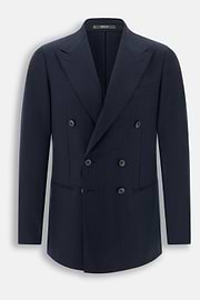 Suit Double-Breasted Patterned Wool Flannel, Navy blue, thumb, 7