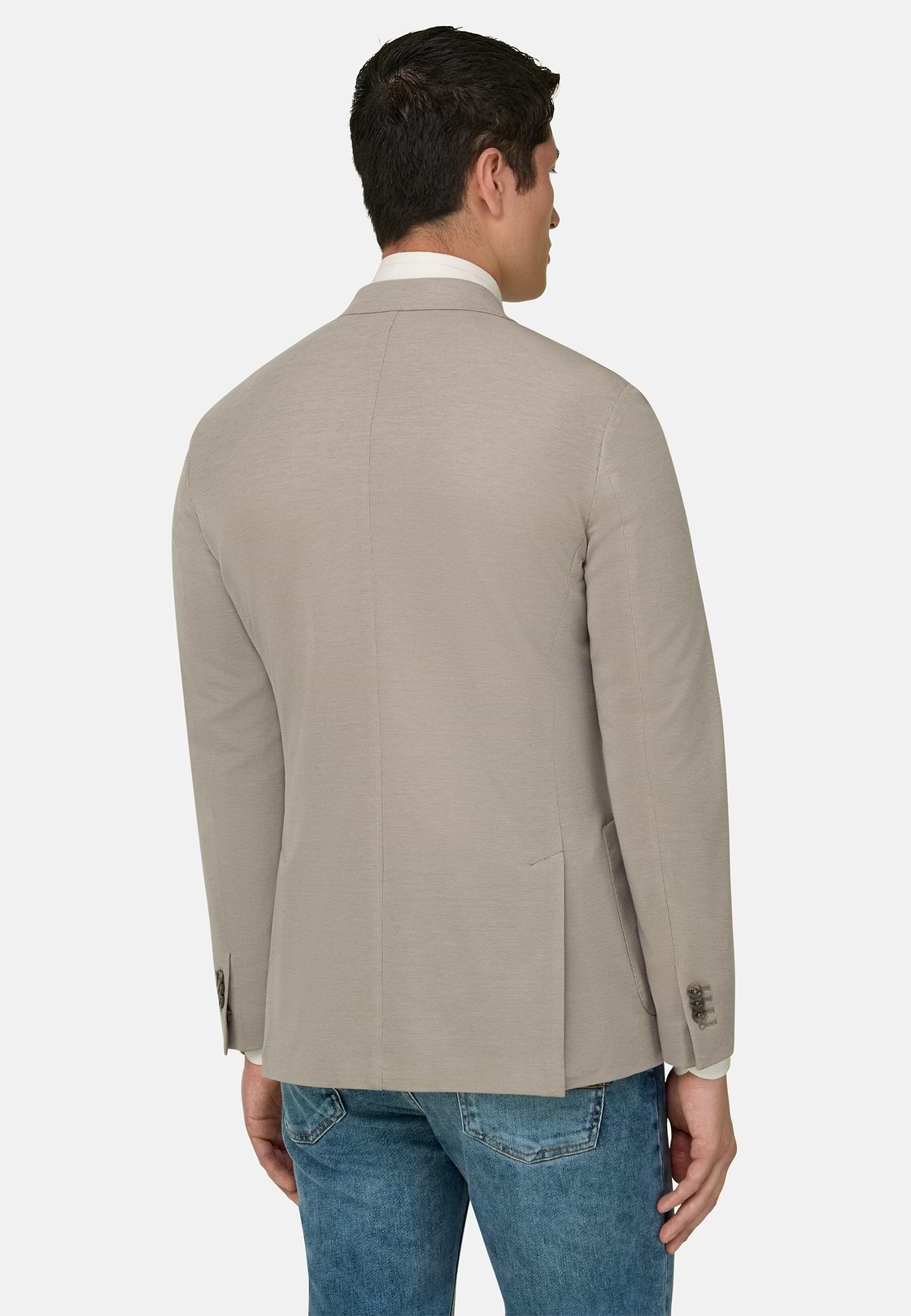 BROOKLYN | Micro Textured Double-Breasted Jacket in Pure Cotton, Taupe, hi-res, 3