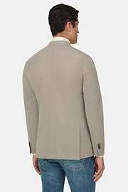 BROOKLYN | Micro Textured Double-Breasted Jacket in Pure Cotton, Taupe, thumb, 3