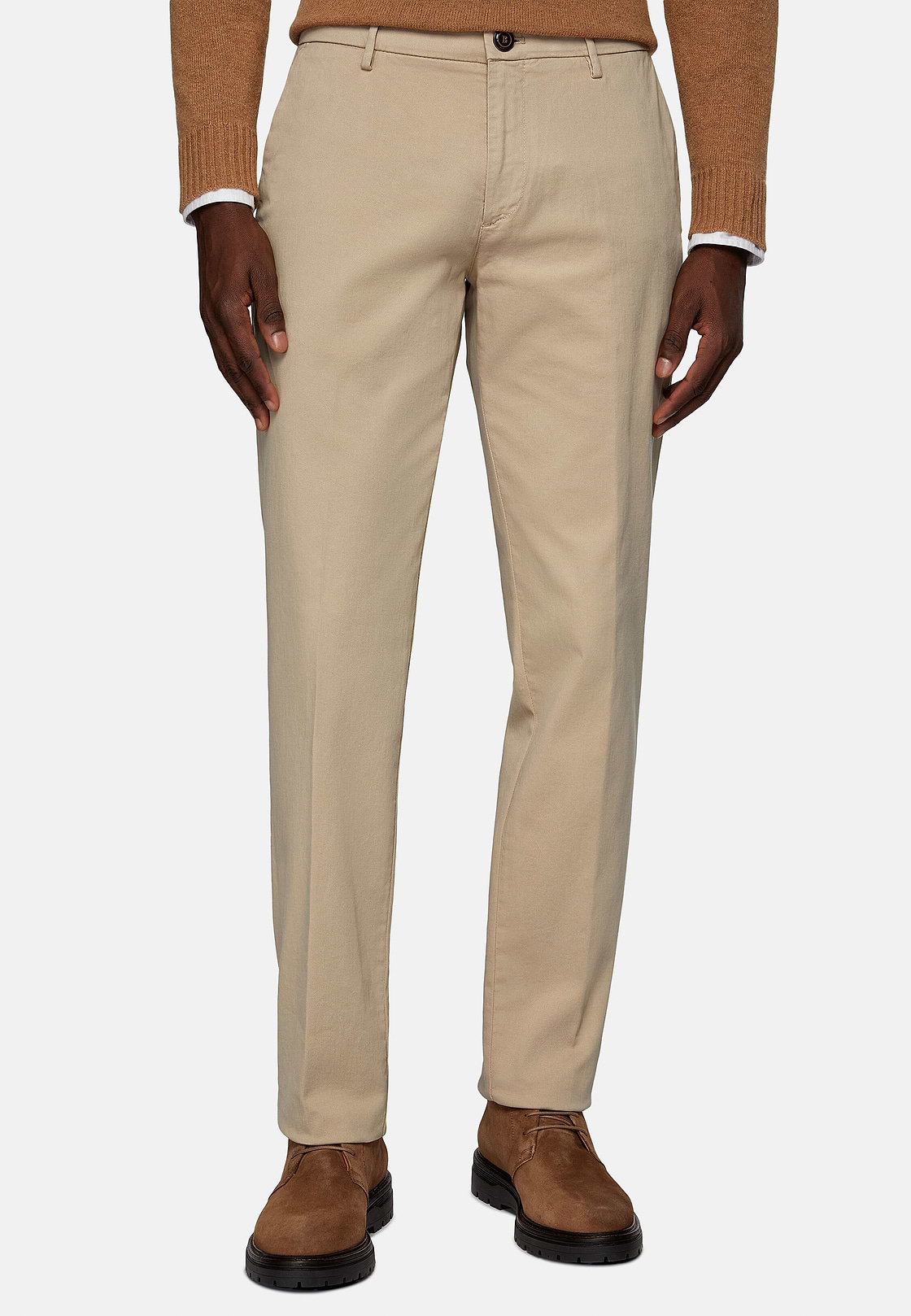 Stretch Cotton Trousers, Beige, hi-res