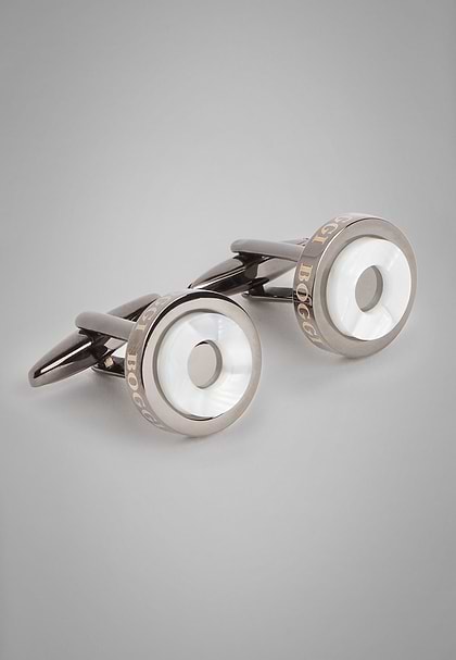 Boutons De Manchette Ronds Argentés Et Nacre - Occasion, Quelques Marques D'usure, Parfaits Pour Chemise Habillée