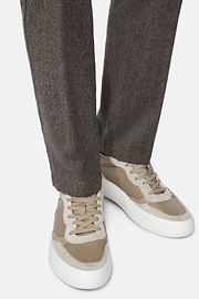 Sneakers En Cuir Foulonné Avec Logo, Taupe, hi-res