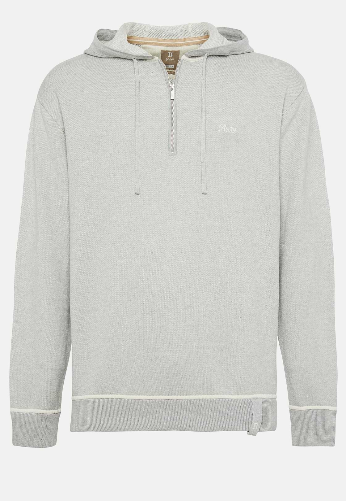 Pull Gris Demi-Zip En Coton Soie Cachemire, Gris, hi-res