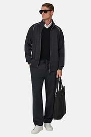 Full-Zip Sweatshirt in Wool Blend Diagonal, Charcoal, thumb, 2