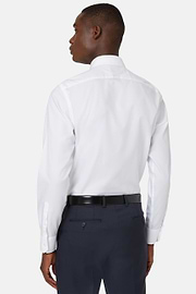 Camisa Blanca De Sarga De Algodón Slim Fit, Blanco, hi-res