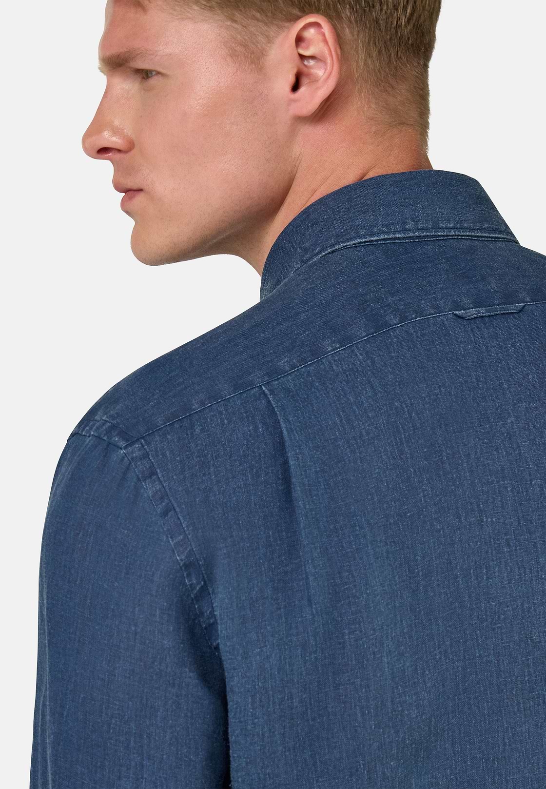 Camicia In Lino Regular Fit, Navy, hi-res