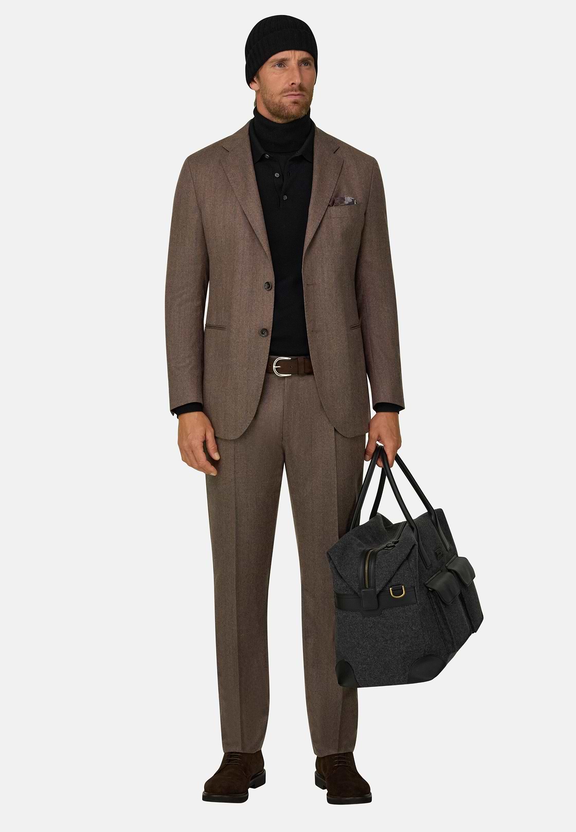Suit Pinstripe Wool Flannel, Brown, hi-res, 2