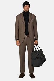 Suit Pinstripe Wool Flannel, Brown, thumb, 2