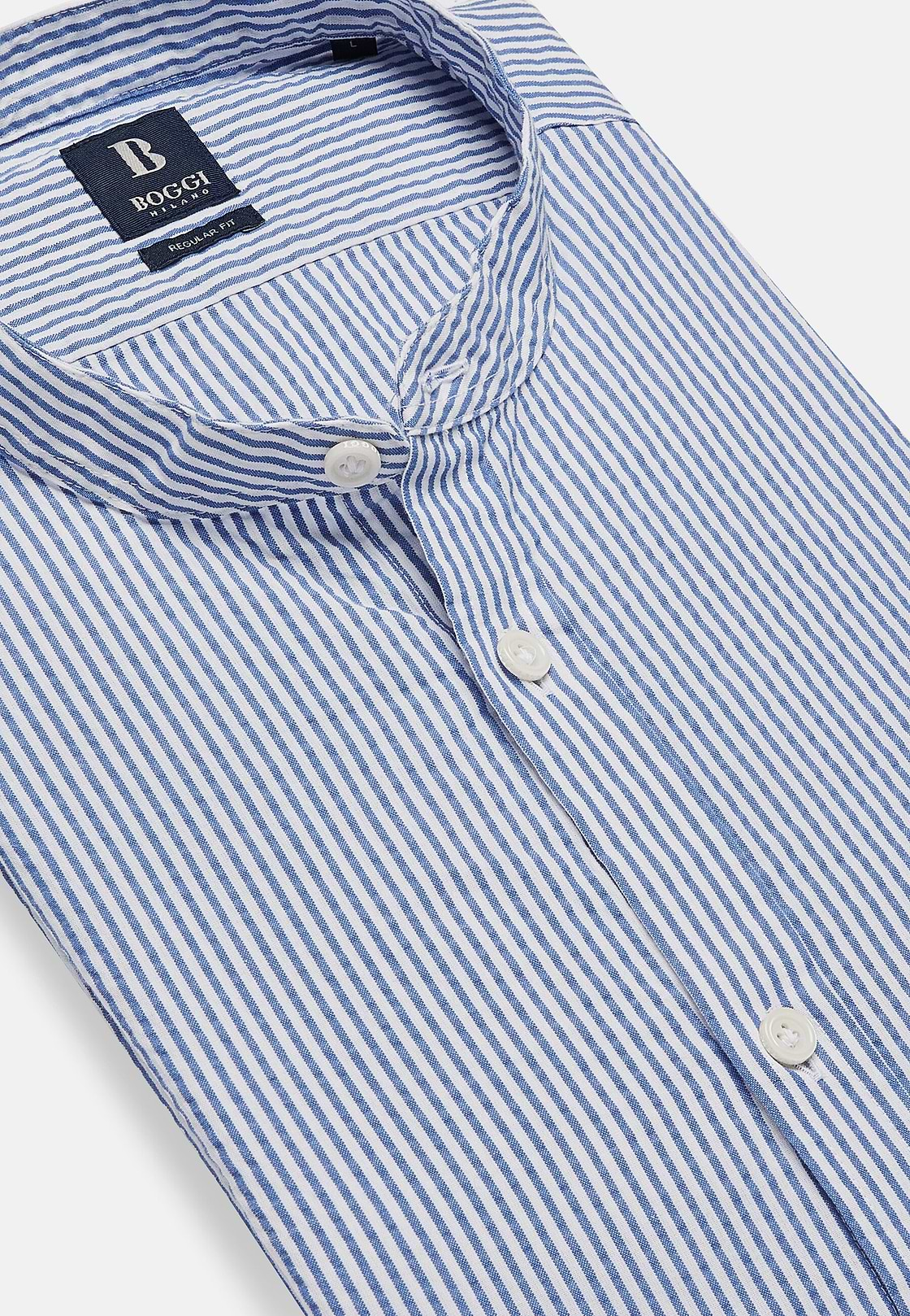 Hemelsblauw regular-fit gestreept seersucker shirt, Light Blue, hi-res