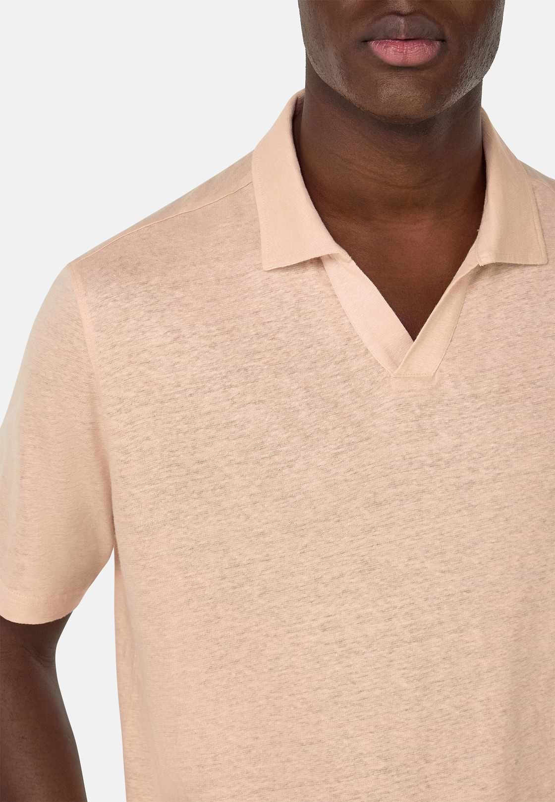 Stretch Linen Jersey Polo Shirt, Pink, hi-res