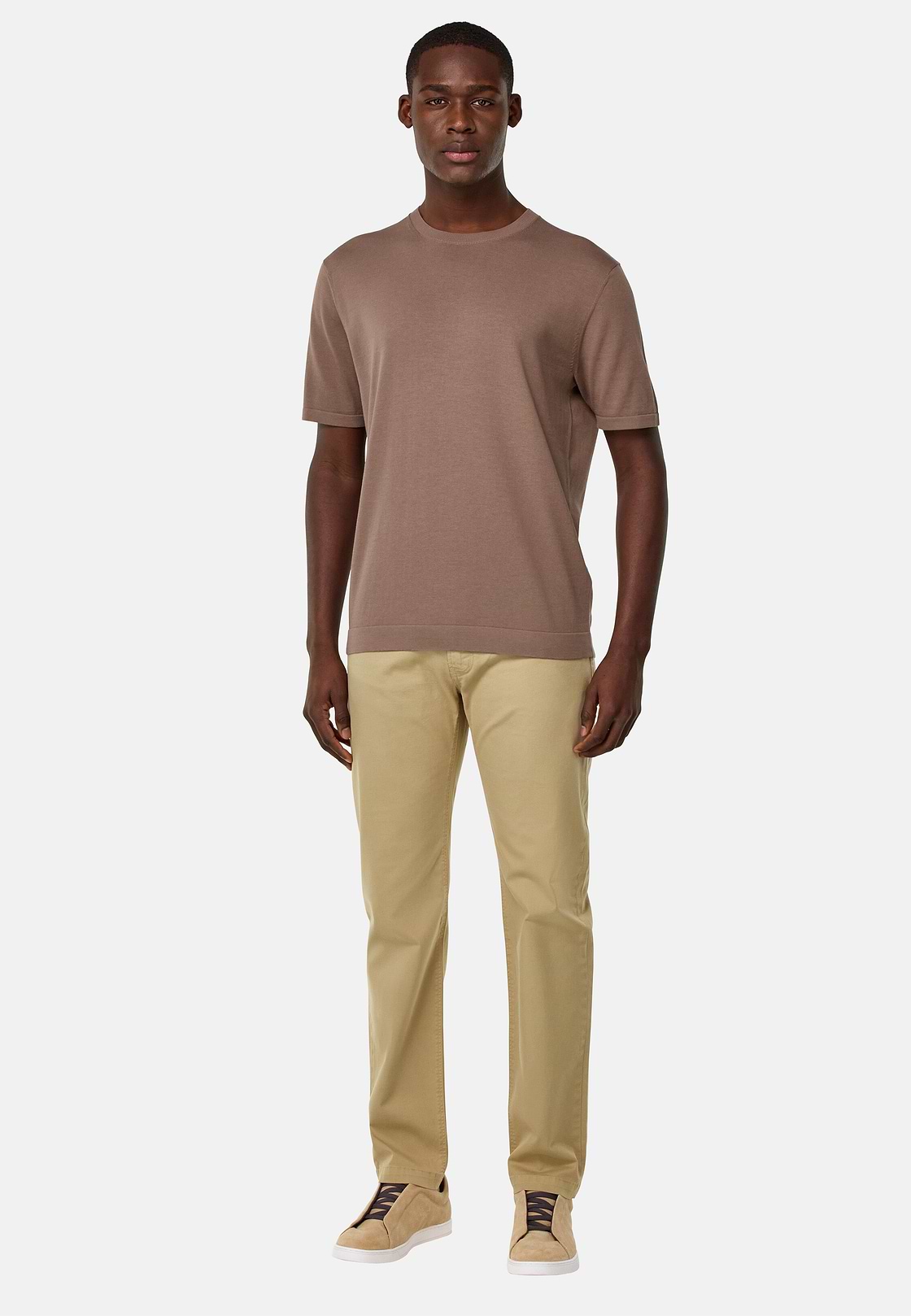 Stretch Cotton 5-Pocket Trousers, Taupe, hi-res