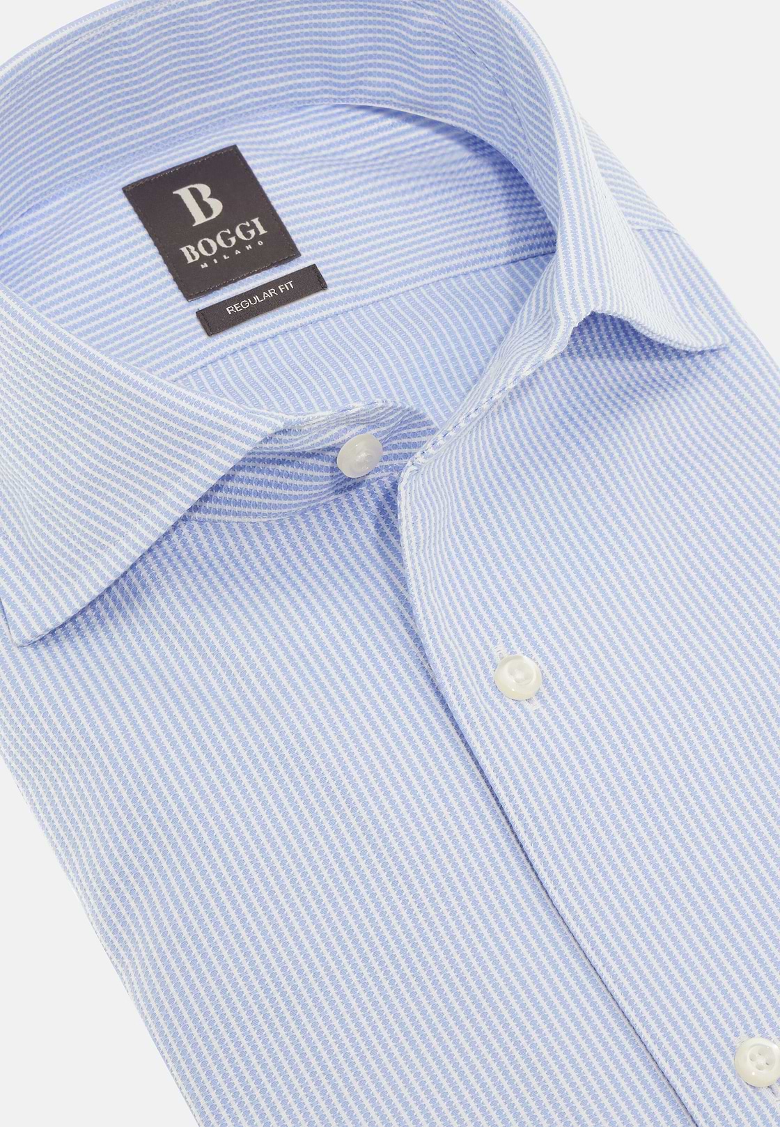 Chemise À Rayures En Coton Regular Fit, Bleu clair, hi-res