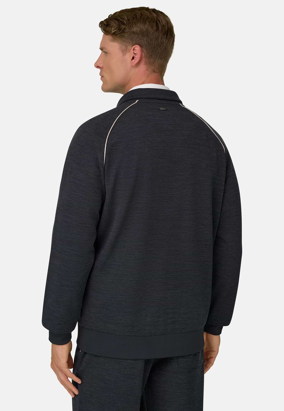 Full-Zip Sweatshirt in Wool Blend Diagonal, Charcoal, hi-res, 4