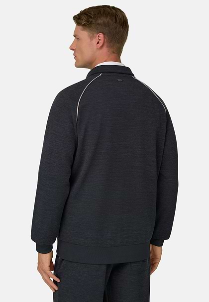 Full-Zip Sweatshirt in Wool Blend Diagonal, Charcoal, hi-res
