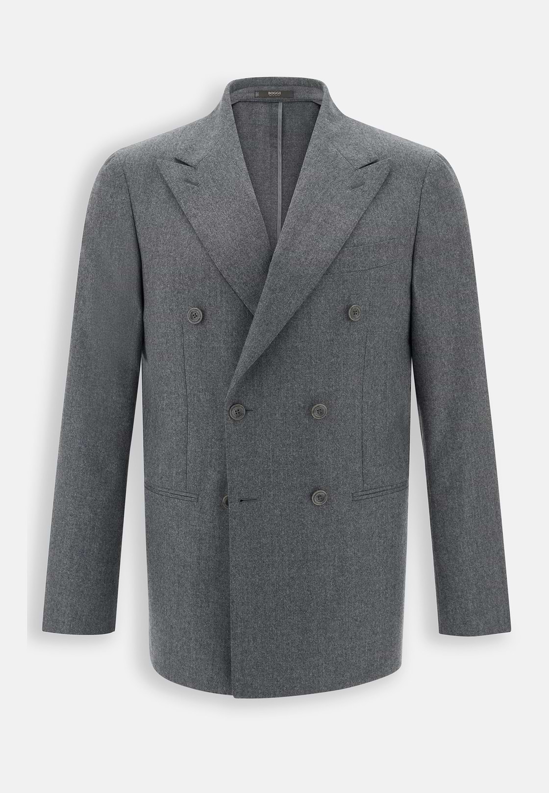 Double-Breasted Wool Flannel Blazer, Grey, hi-res, 6