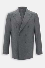 Double-Breasted Wool Flannel Blazer, Grey, thumb, 6