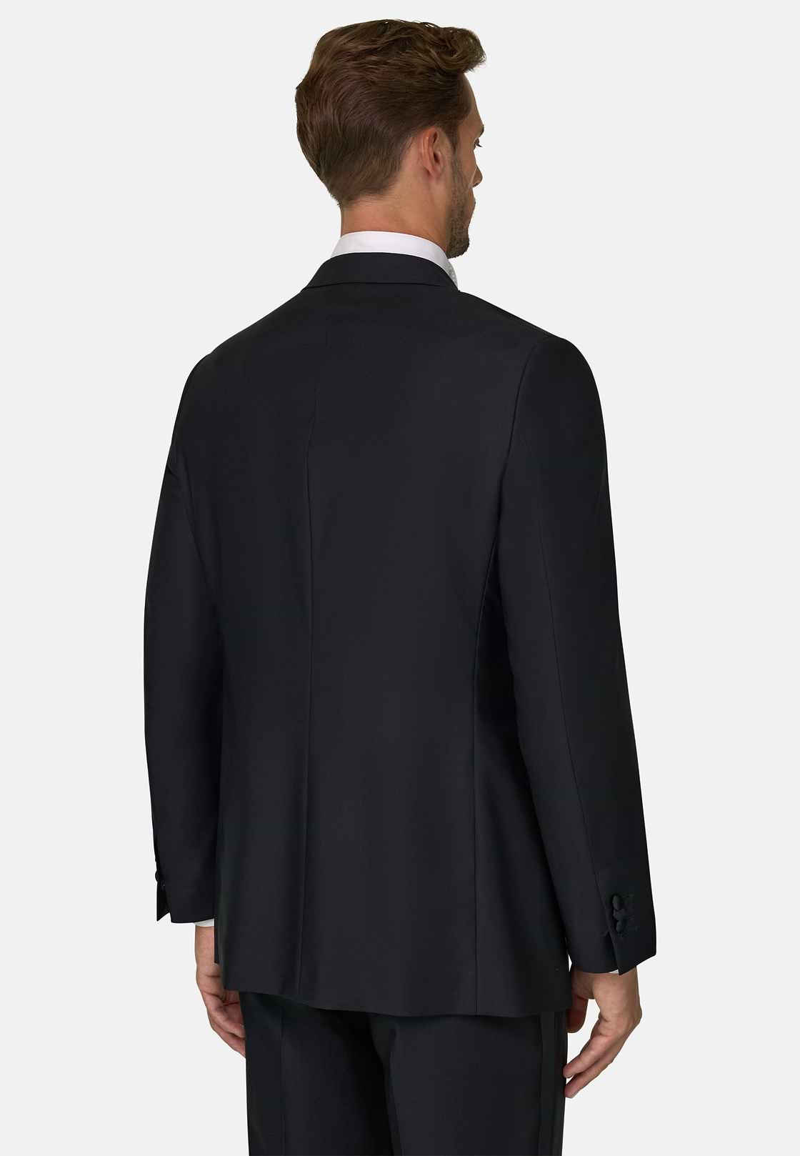 Black Wool Tuxedo Jacket with Peak Lapels, Black, hi-res, 4