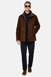 Padded Peacoat in Genuine Suede Leather, Brown, hi-res