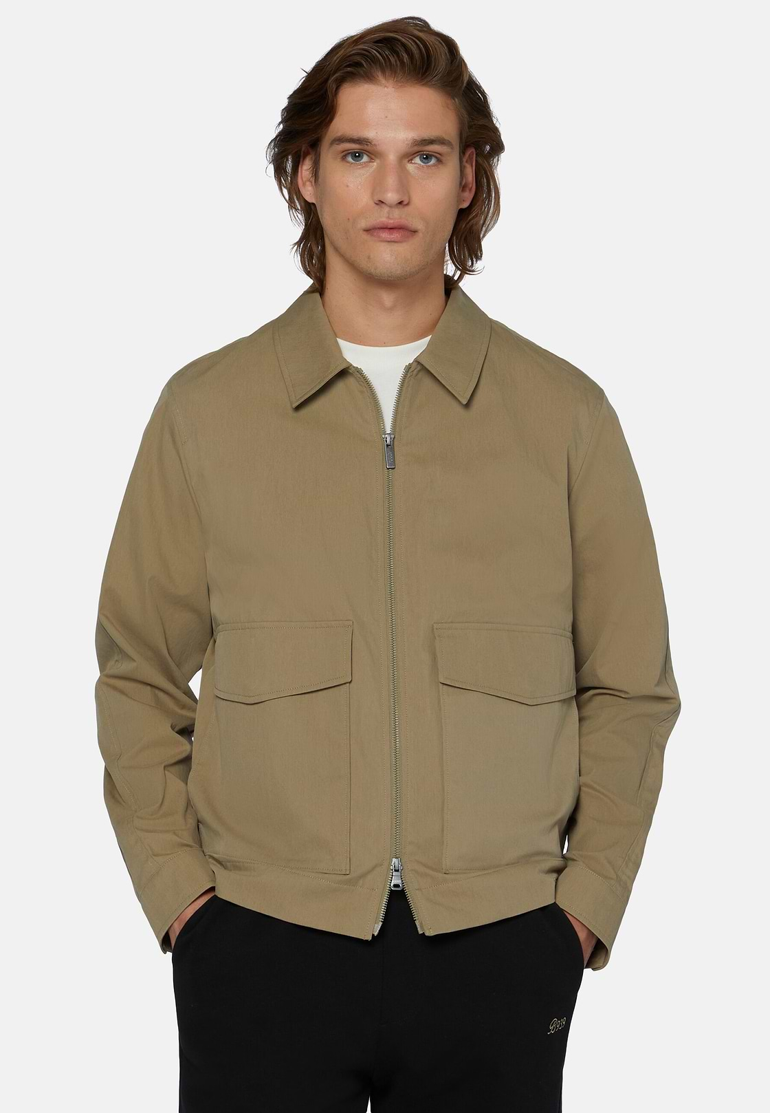 Chaqueta Bomber De Algodón Nailon, Beige, hi-res