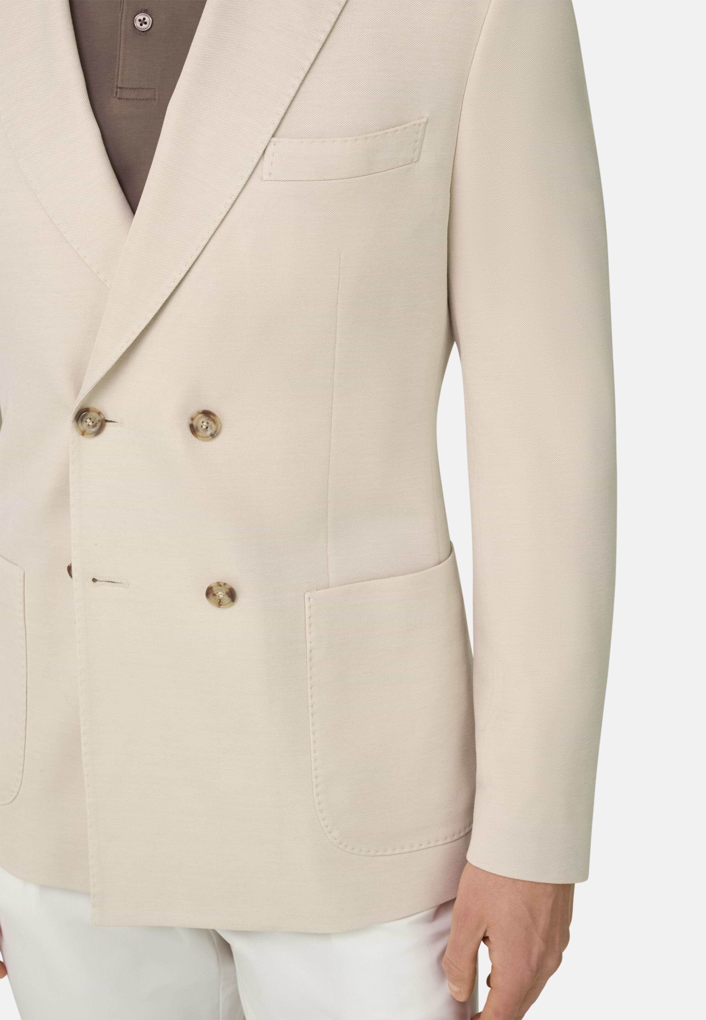 Men's Brooklyn, Sand | Micro Textured Double-Breasted Jacket in Pure Cotton
