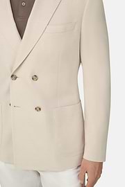 Micro Textured Double-Breasted Jacket in Pure Cotton, Sand, thumb, 4