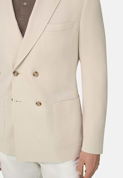 BROOKLYN | Micro Textured Double-Breasted Jacket in Pure Cotton, Sand, hi-res