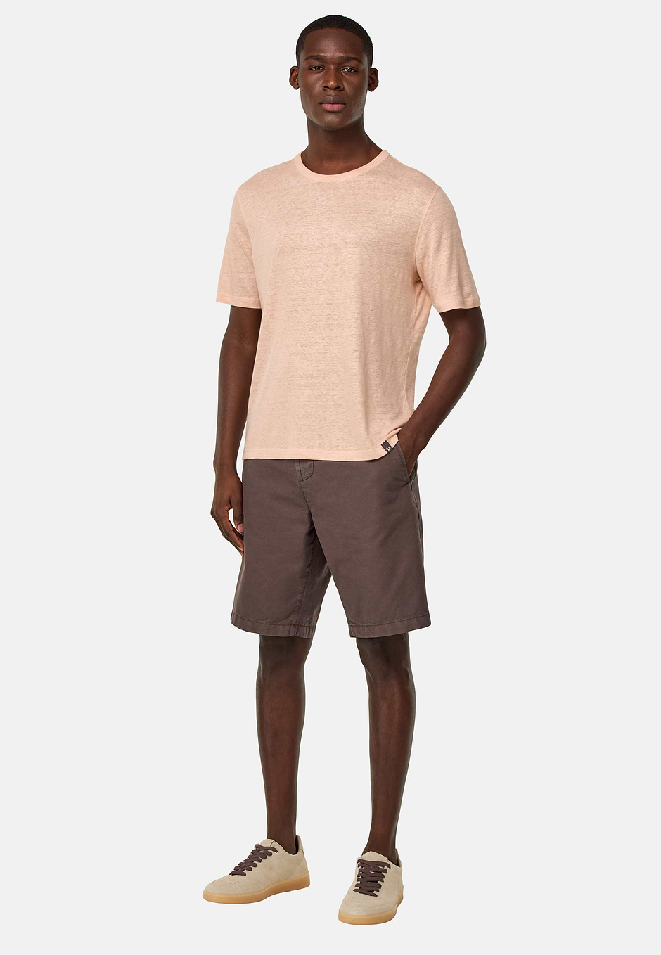 T-Shirt in Stretch Linen Jersey, Pink, hi-res