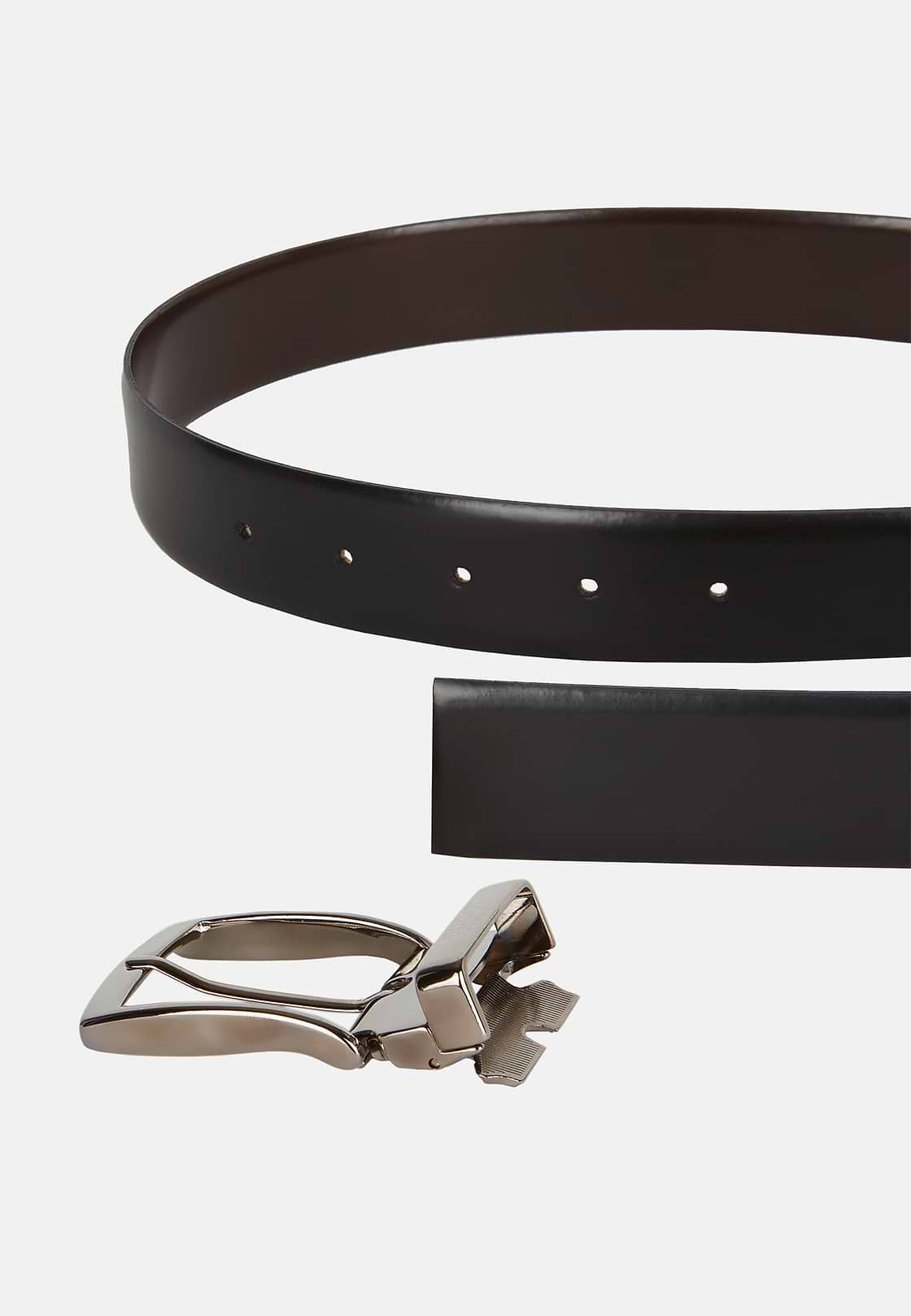 Reversible Glossy Leather Belt, Black - Dark brown, hi-res