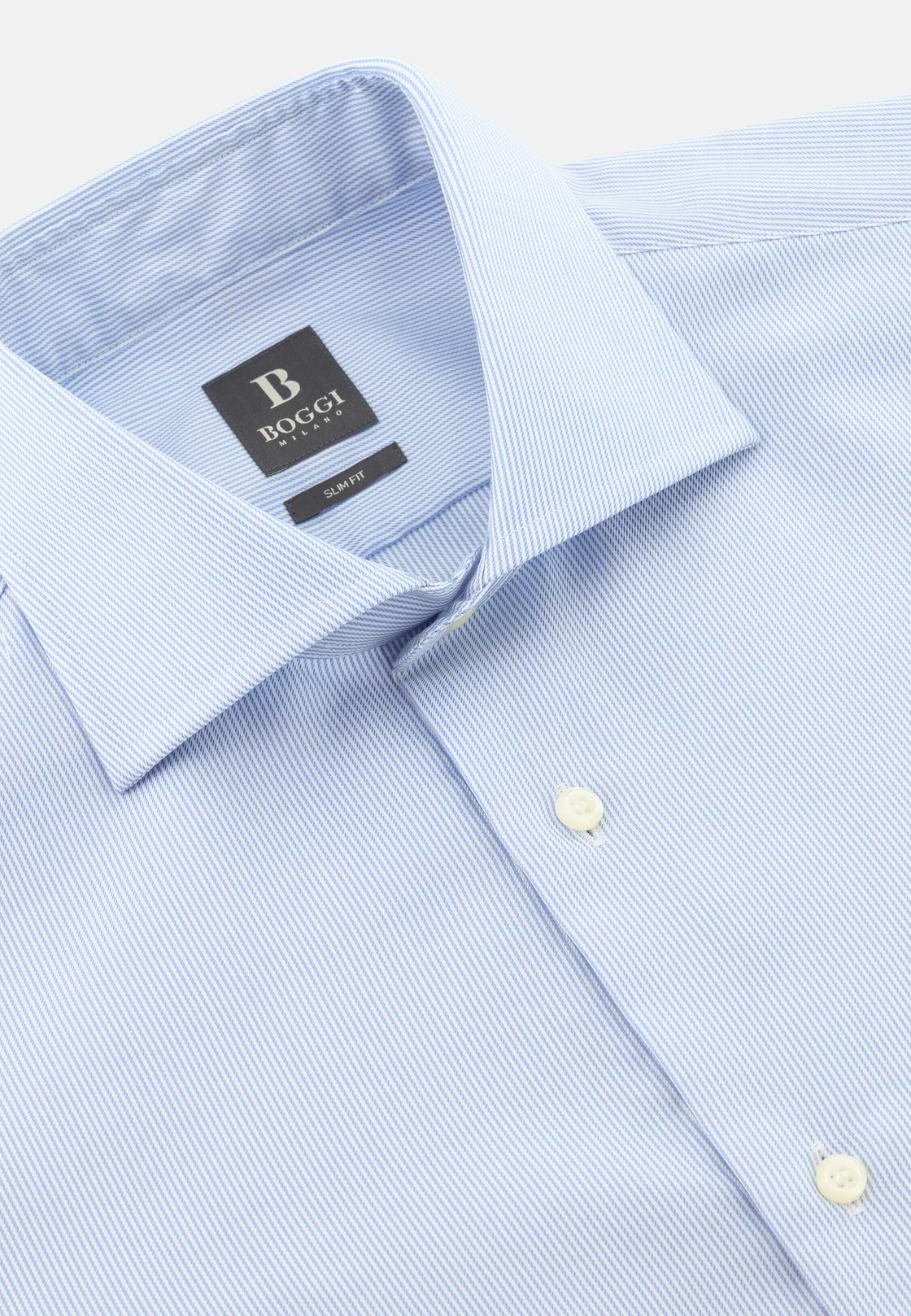 Camicia A Righe In Cotone Slim Fit, Azzurro, hi-res, 5