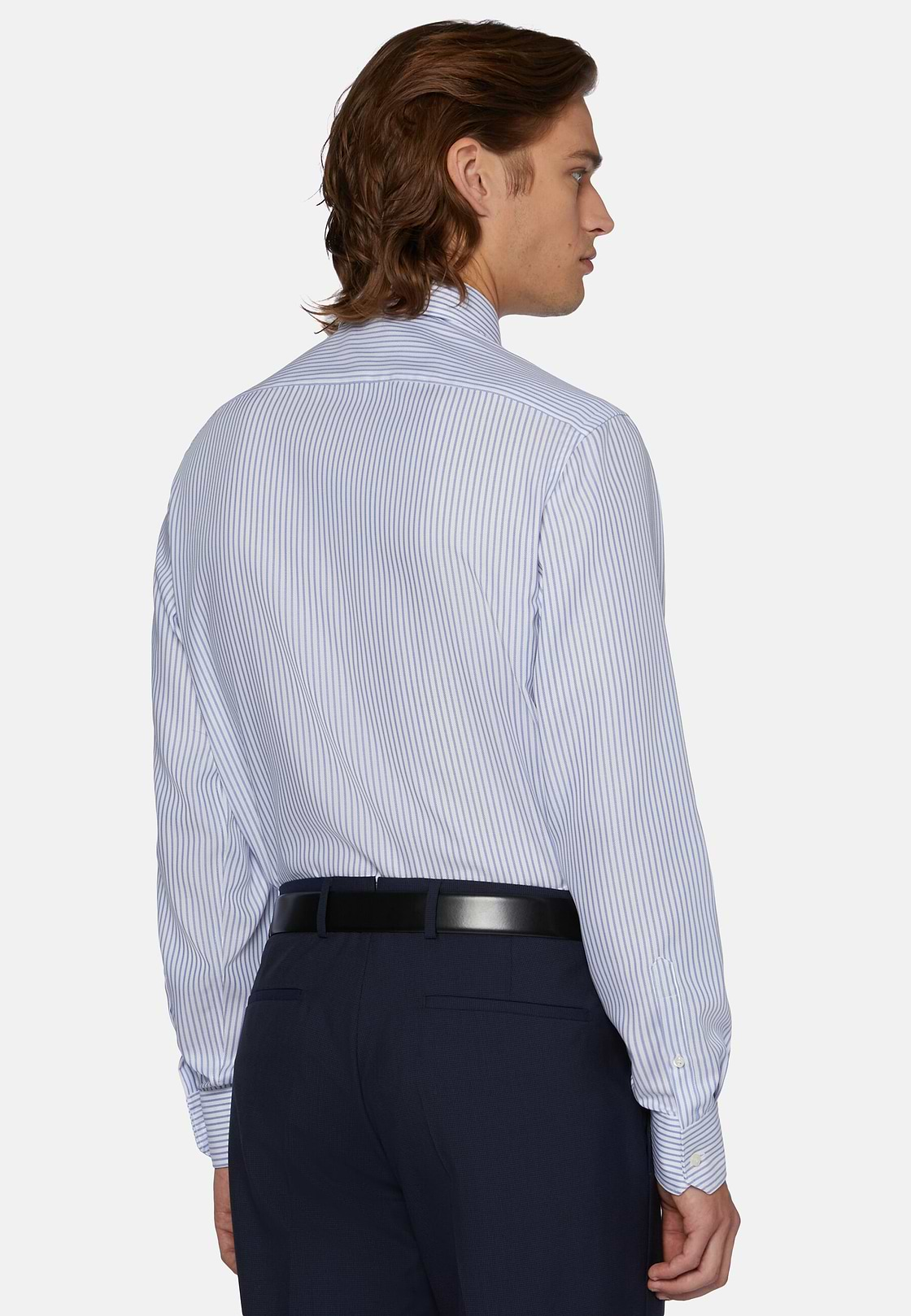 Chemise À Rayures Bleu Ciel En Coton Dobby Slim Fit, Bleu clair, hi-res