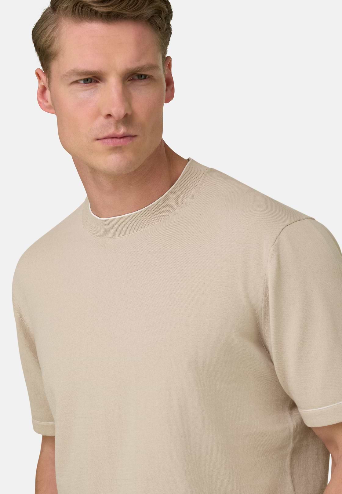Strick-T-Shirt Aus Baumwollkrepp, Sand, hi-res, 4