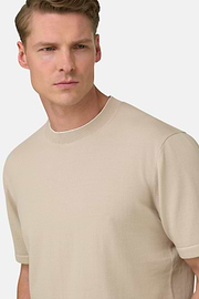 Strick-T-Shirt Aus Baumwollkrepp, Sand, thumb, 4