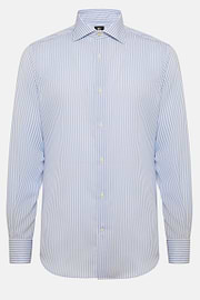 Camicia A Righe Azzurre In Cotone Dobby Regular, Azzurro, hi-res