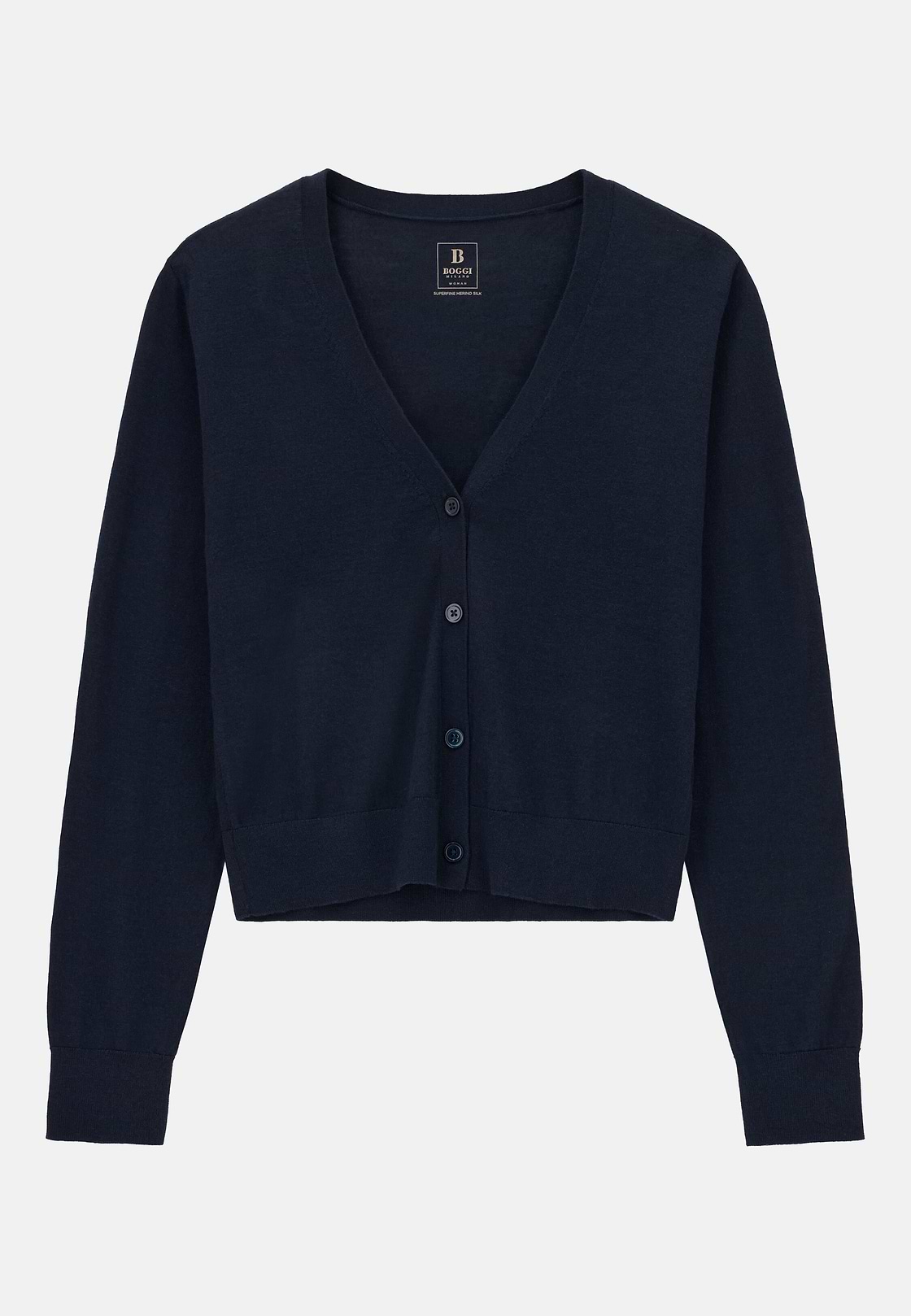Knitted Cardigan in Superfine Wool and Silk, Navy blue, hi-res, 5