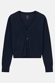 Knitted Cardigan in Superfine Wool and Silk, Navy blue, thumb, 5