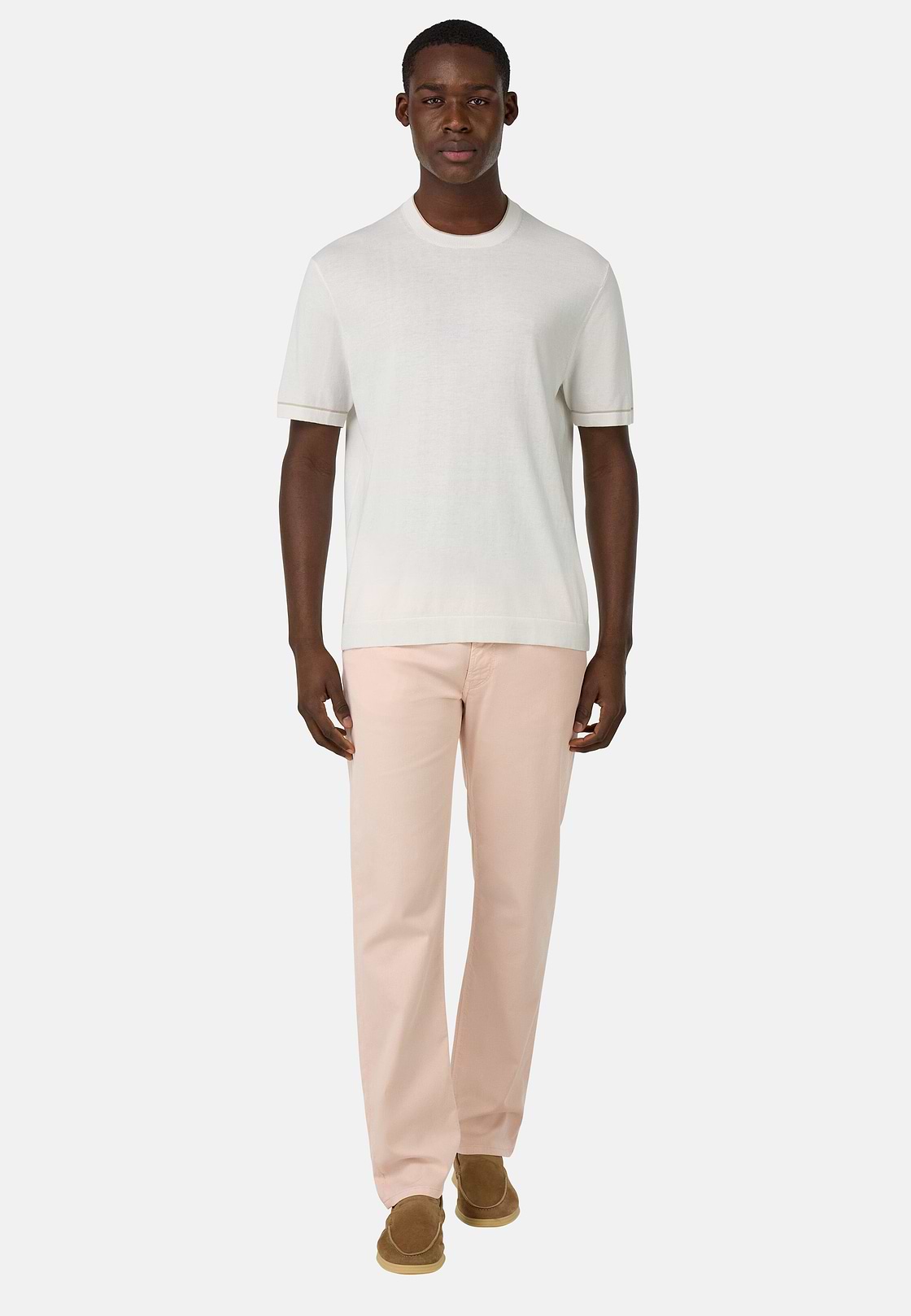Cotton Crêpe Knit T-Shirt, White, hi-res