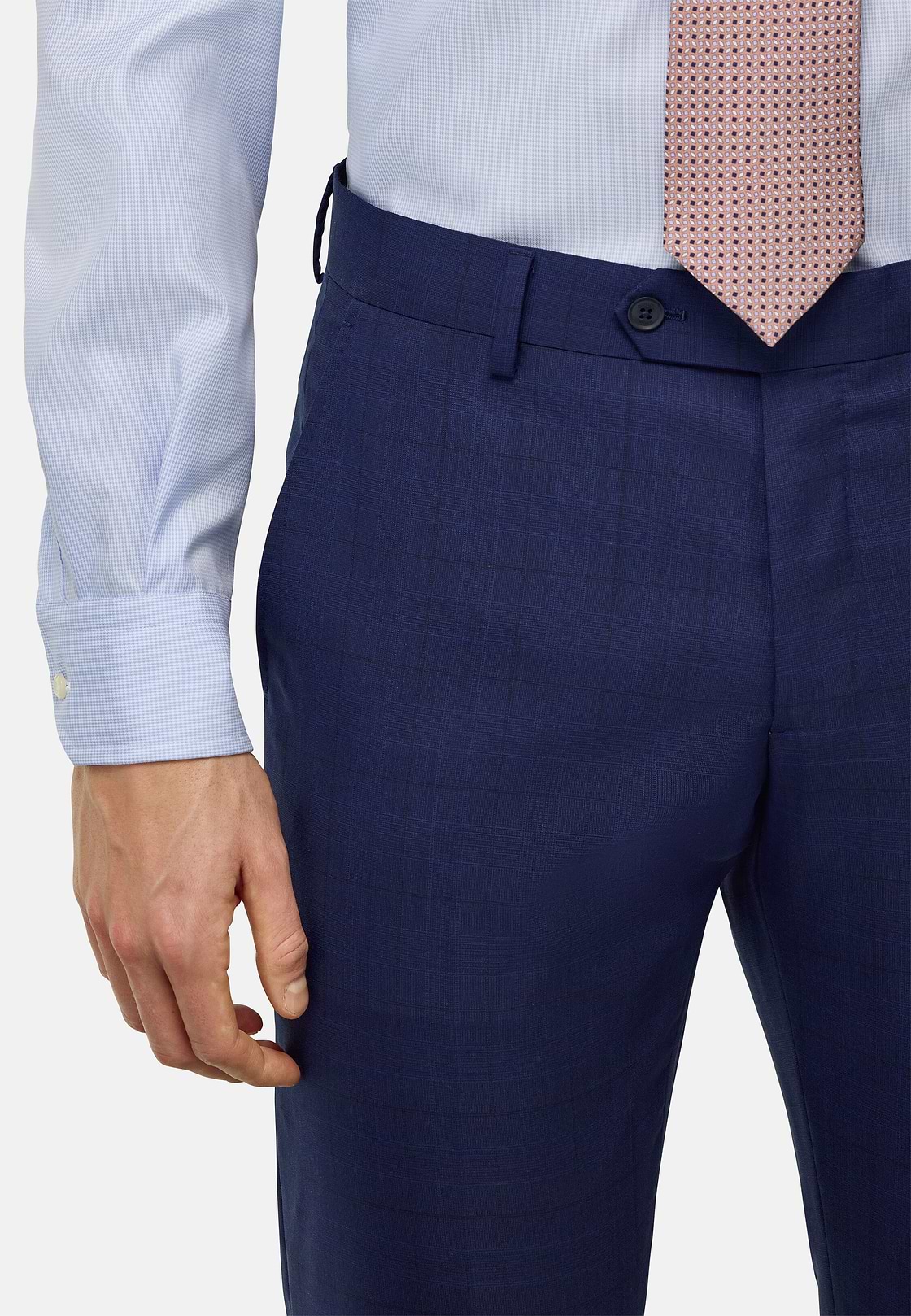 Prince of Wales Check Stretch Wool Suit, Blue, hi-res